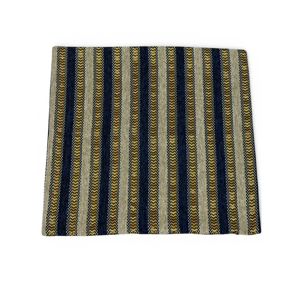 Set of‎ 3-AmHoo Striped Accent Pillow Cover Navy Gold Tan Textured Geometric